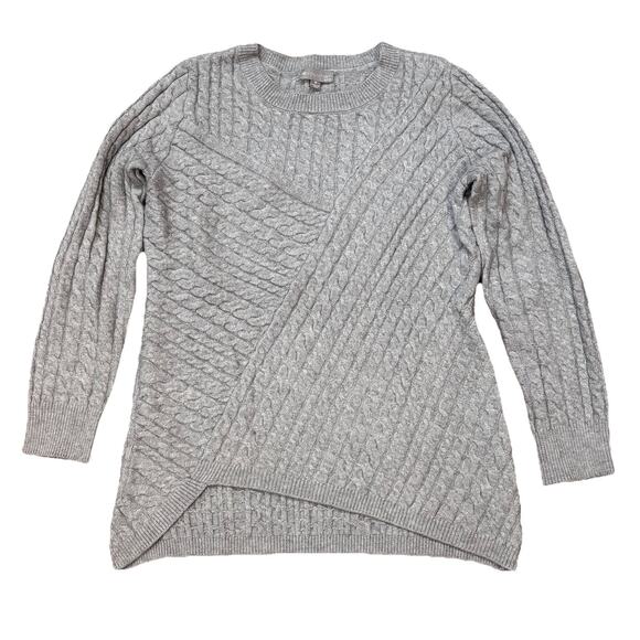 Evolution By Cyrus Aneesa Asymmetric Hem Cable Knit Sweater Light Gray Medium - Picture 1 of 5